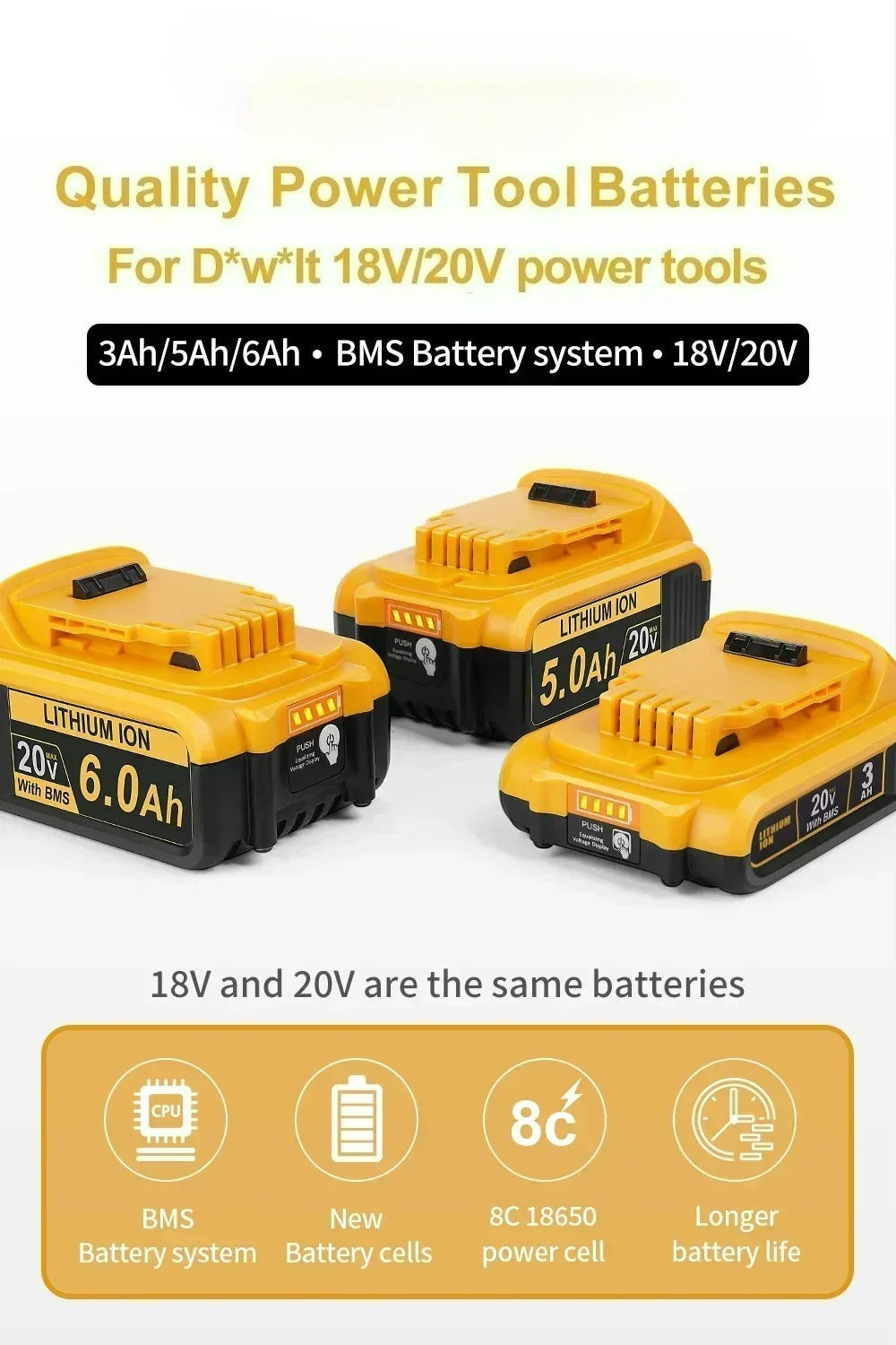 Upgraded 20V Lithium-ion Replacement Battery | 5.0Ah 6.0Ah 9.0Ah | Compatible with DCB203, DCB206, DCB205, DCB204 Power Tools
