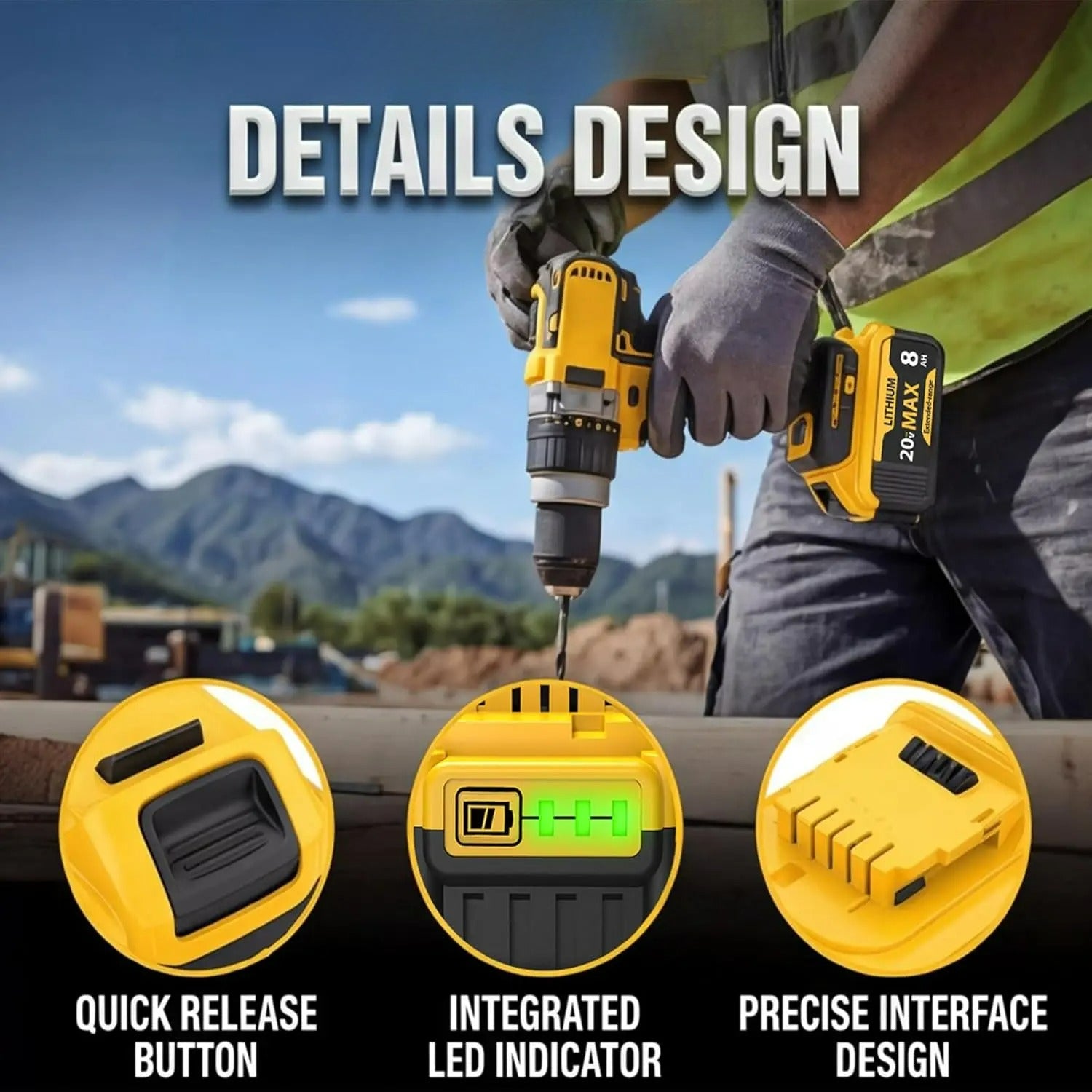 BattGlobal 20V 8.0Ah replacement battery for Dewalt 20V Max tools - product image 4