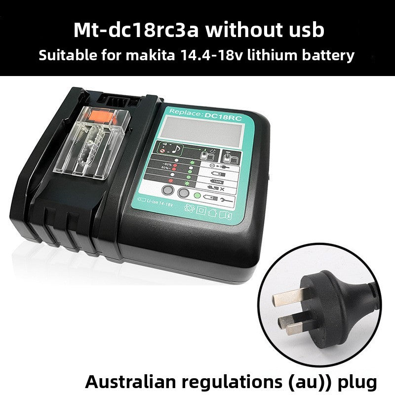 DC18RC charger angled view with battery connector terminals