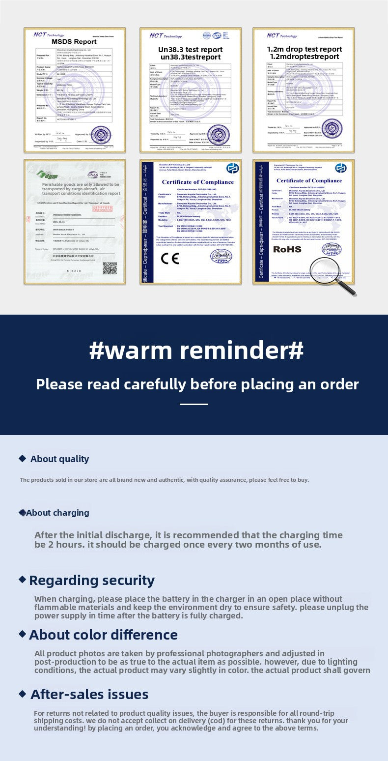 DC18RC charger safety certification FCC CE ETL marks