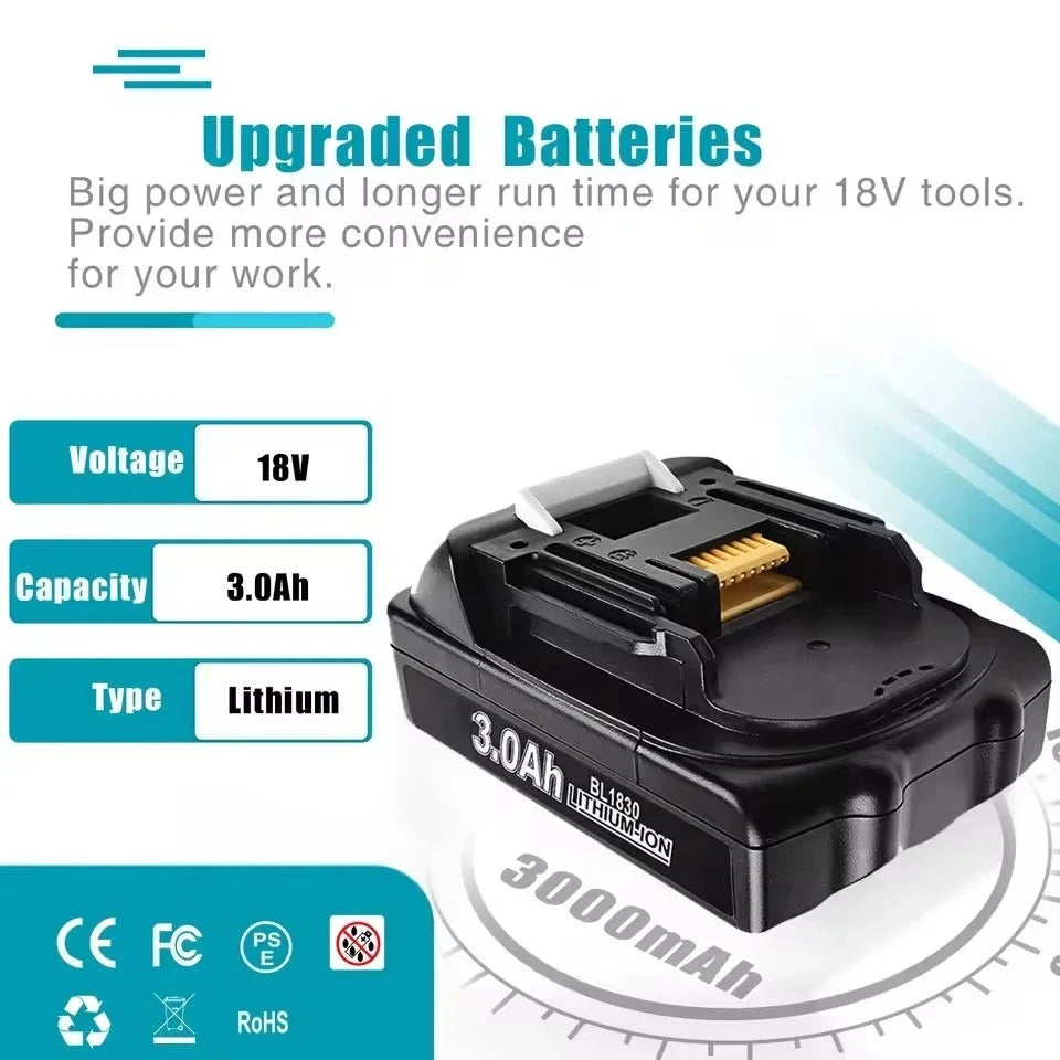 18V 3.0Ah Lithium-Ion Battery for BL1815 BL1830 BL1850 BL1860 LXT400 194205-3 Models