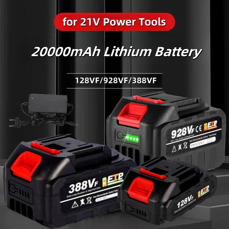 10000-20000mAh 20V 128vf 388vf 928vf Lithium Battery Compatible with 21V Power Tools, Electric Saw, Angle Grinder & Impact Wrench