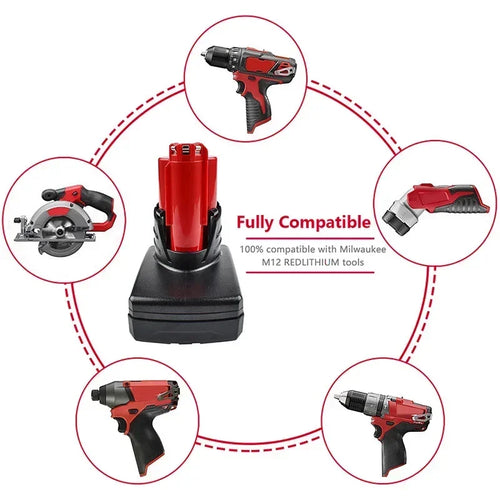 12V 6000mAh Lithium-ion Replacement Battery Compatible with Milwaukee M12 Power Tools