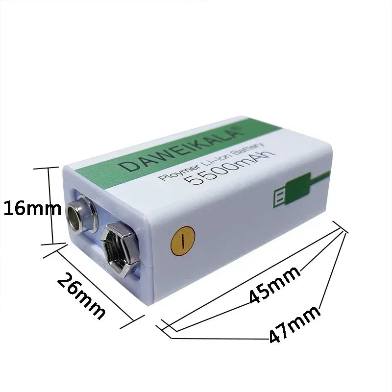 BattGlobal 9V 5500mAh rechargeable li-ion battery with Micro USB - specification