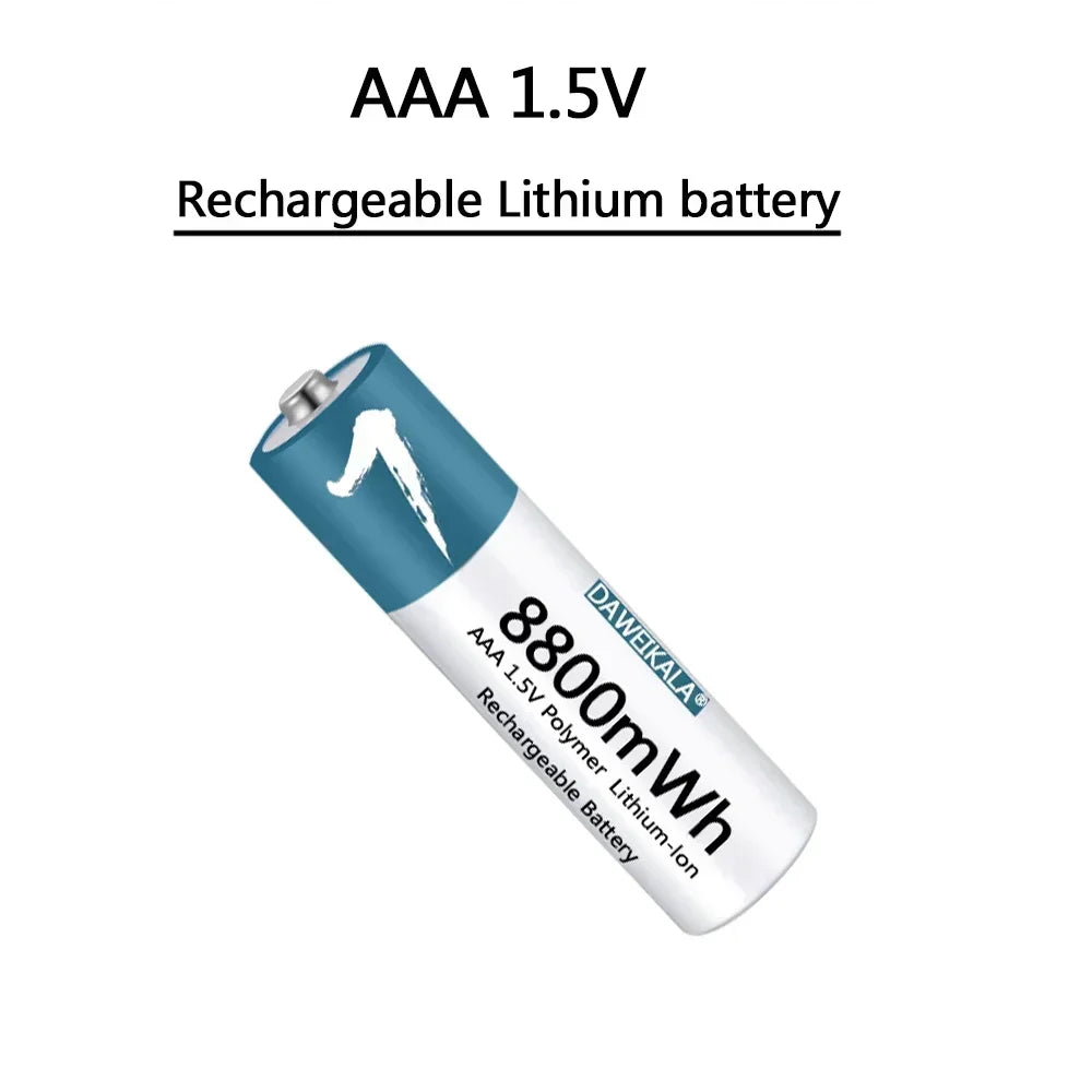 Rechargeable AAA 1.5V Lithium Polymer Battery 8800mAh for Remote Control, Mouse, Fan, Toys