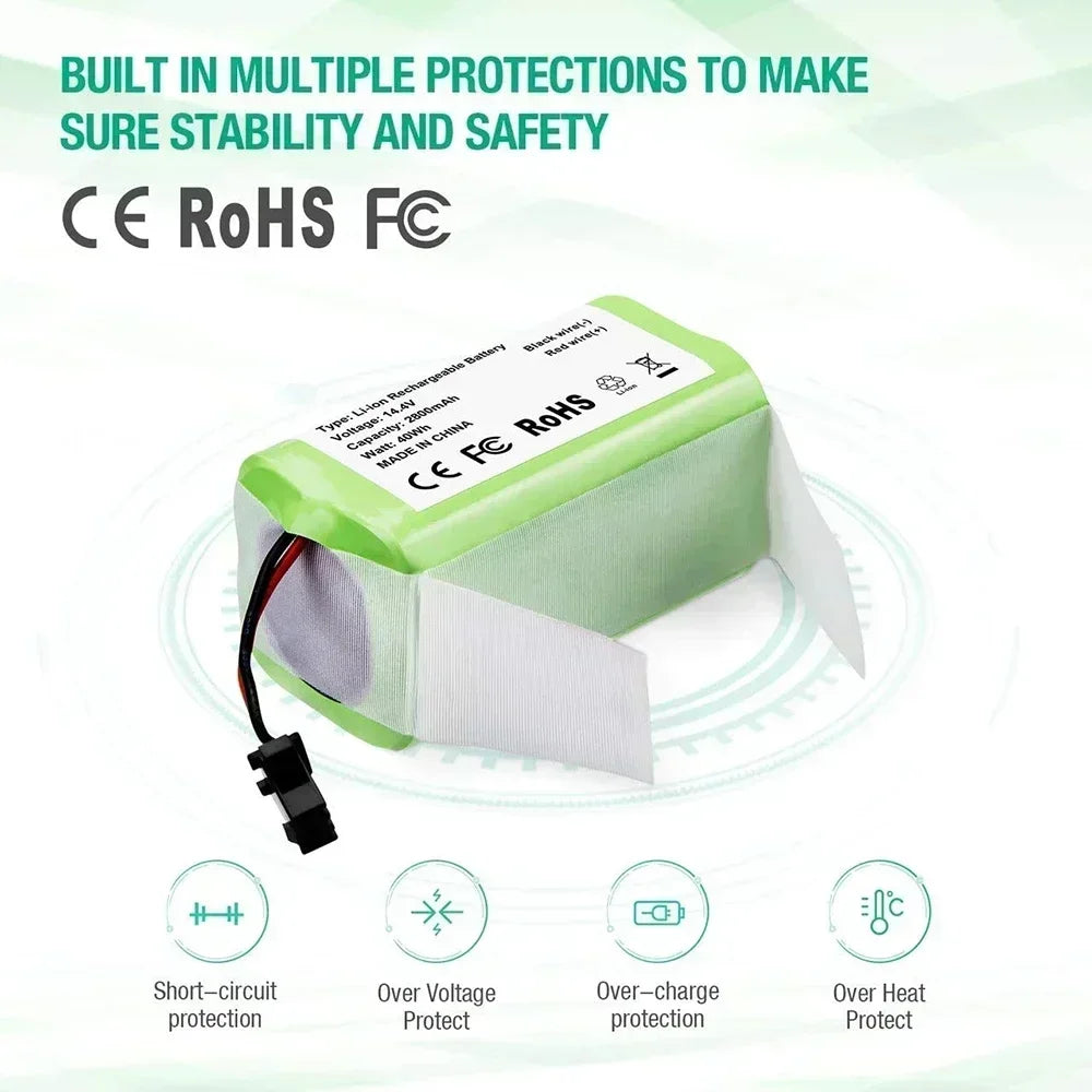 14.4V 6800mAh Li-ion Battery Replacement for Conga 990 1090 Tesvor X500 Robot Vacuum