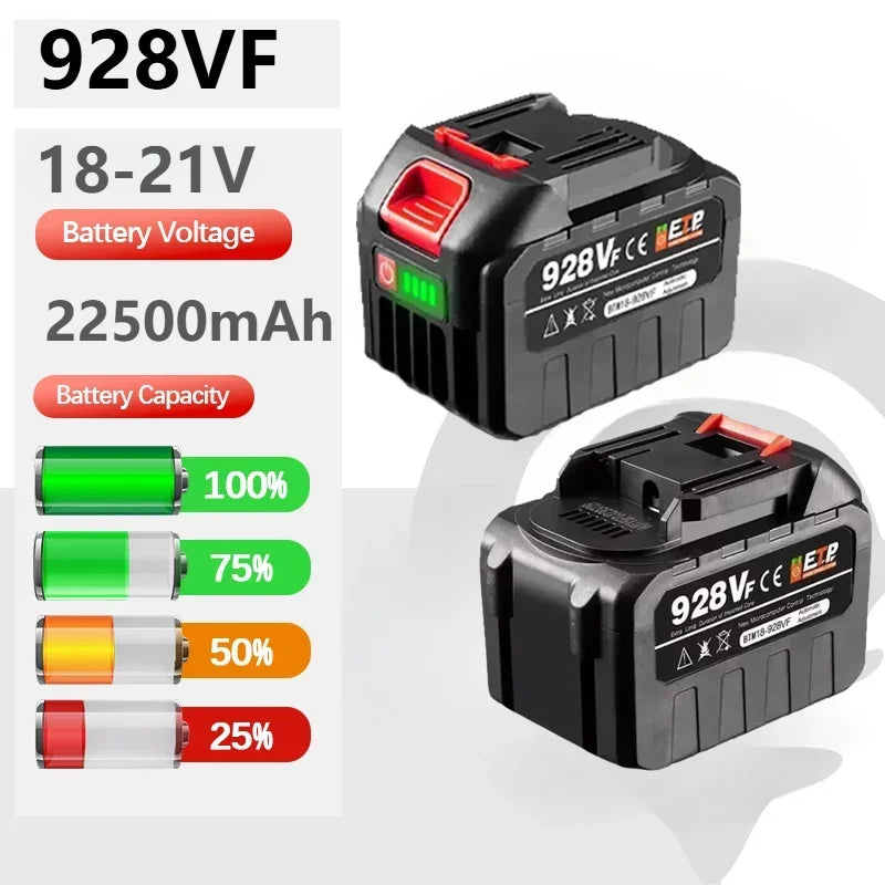 928VF 20V 22500mAh Rechargeable Lithium Ion Battery - High Capacity for Electric Chainsaw, Drill & Wrench Power Tools