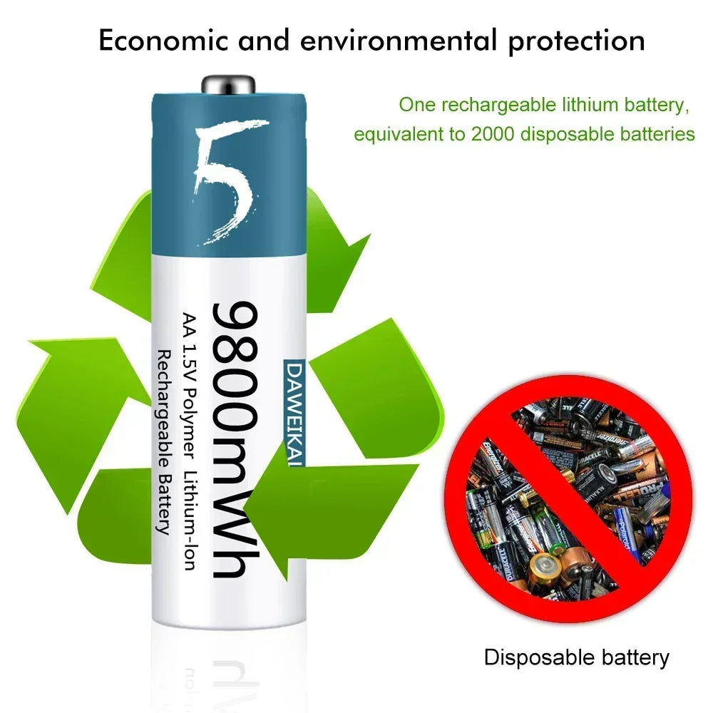 AA Battery 1.5v Li-ion AA Rechargeable Battery 9800mWh AA Lithium-ion Battery for remote control mouse small fan Electric toy