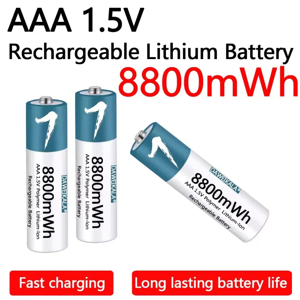 Rechargeable AAA 1.5V Lithium Polymer Battery 8800mAh for Remote Control, Mouse, Fan, Toys