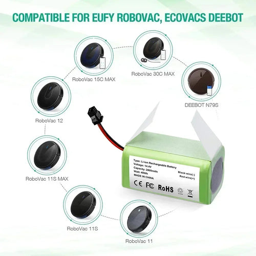 14.4V 6800mAh Li-ion Battery Replacement for Conga 990 1090 Tesvor X500 Robot Vacuum