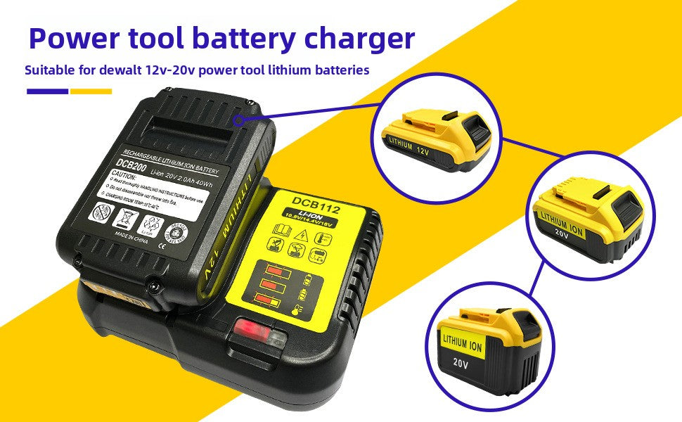 Dewalt battery charger dimension label and features