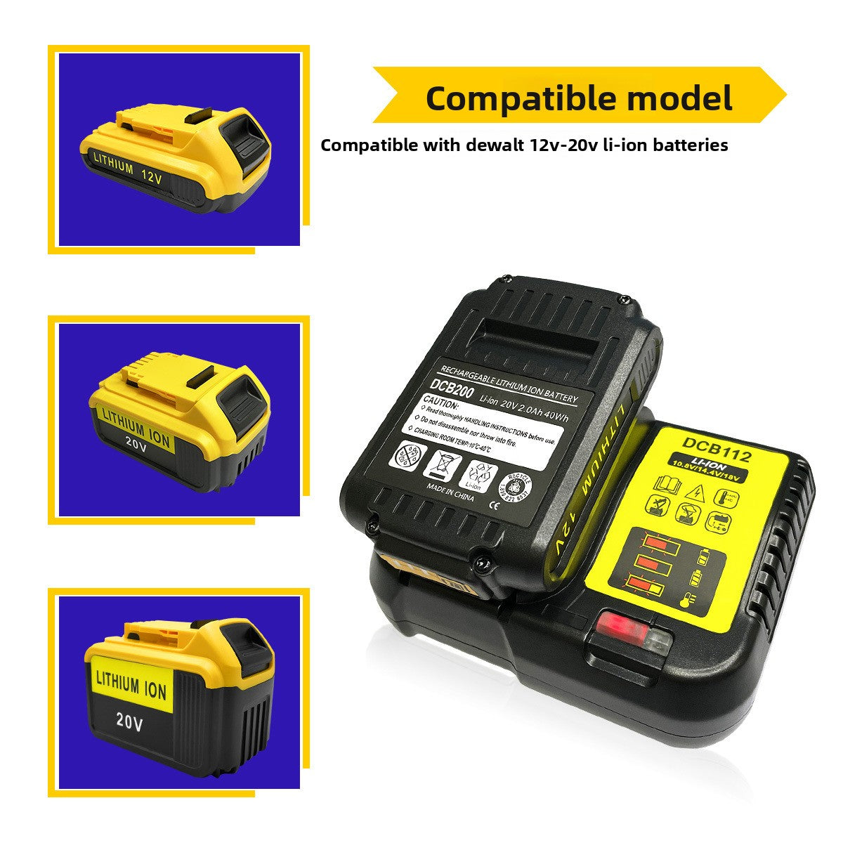 DeWalt DCB112 charger compatible batteries DCB120 DCB140 DCB182
